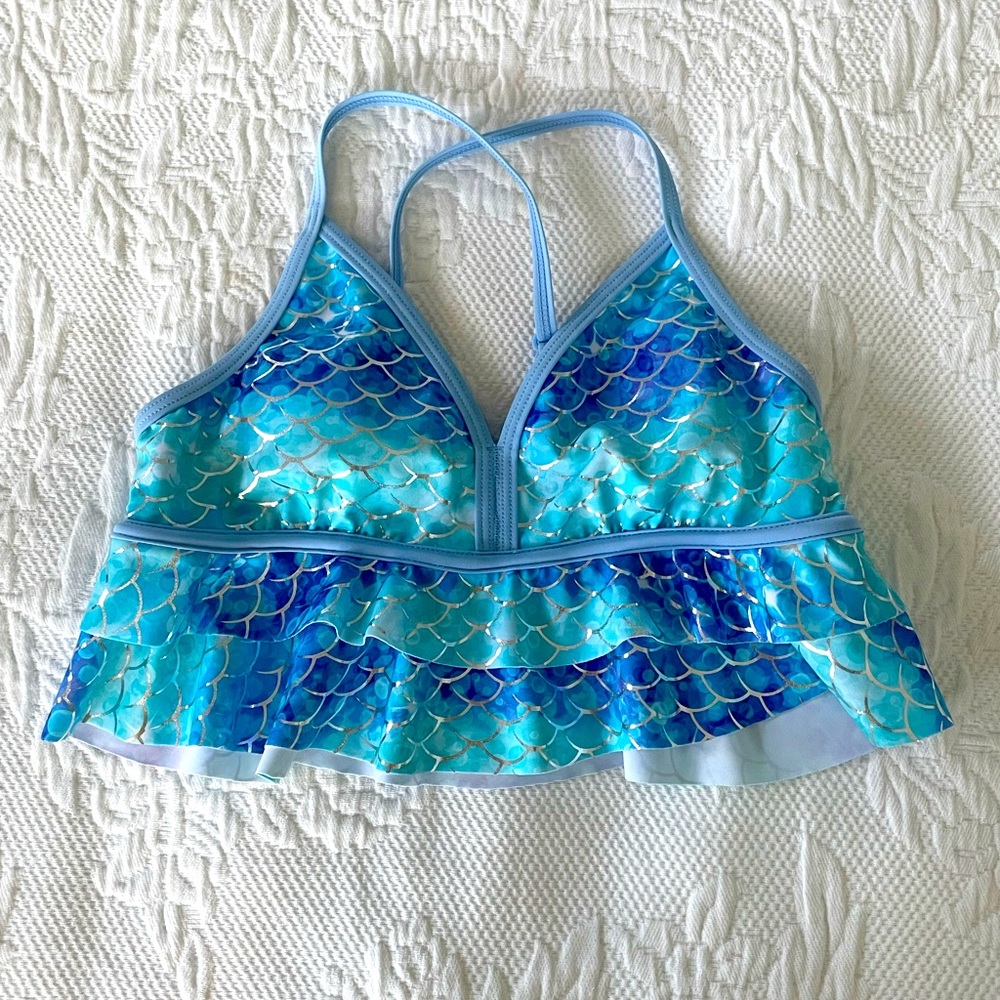 NWOT Justice Mermaid Scales Tankini Swim Top Girl’s Size 12 Teal Purple Shimmer